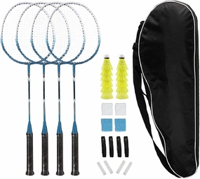 Badminton Rackets Set of 4 for Backyard Sports Adults Family Racquets Game with 12 Shuttlecocks,4 Replacement Grips,4 Wristbands and Carrying Bag