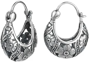 BALMORA 925 Sterling Silver Vintage Filigree Hoop Earrings for Women Floral Flower Heart Clip-on Small Huggie Hoop Earrings Lightweight Oval Hoop Earrings Jewelry Christmas Gifts for Mom