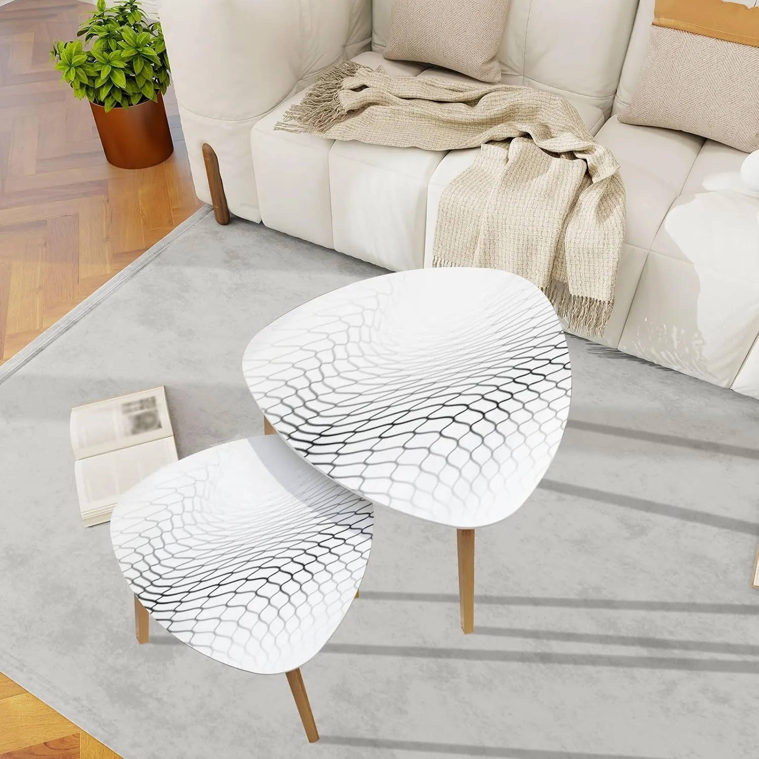 Bamboo Nesting Triangle End Table Mesh Texture for Fishing nets Seamless Pattern for Sportswear Soccer Modern Minimalist Side Coffe Tea Table Set of 2 for Living Room Bedroom Balcony