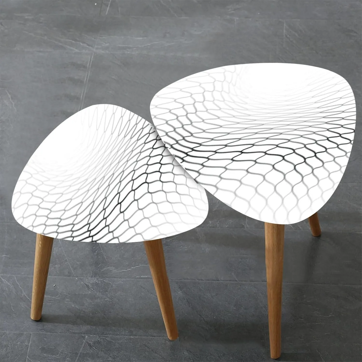 Bamboo Nesting Triangle End Table Mesh Texture for Fishing nets Seamless Pattern for Sportswear Soccer Modern Minimalist Side Coffe Tea Table Set of 2 for Living Room Bedroom Balcony