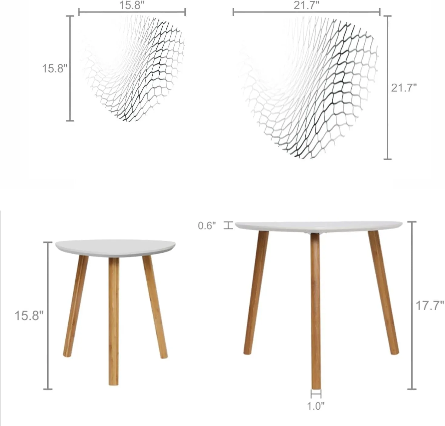 Bamboo Nesting Triangle End Table Mesh Texture for Fishing nets Seamless Pattern for Sportswear Soccer Modern Minimalist Side Coffe Tea Table Set of 2 for Living Room Bedroom Balcony
