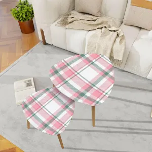 Bamboo Nesting Triangle End Table Seamless Abstract Pink Plaid Christmas Pattern for Holiday Trend Modern Minimalist Side Coffe Tea Table Set of 2 for Living Room Bedroom Balcony