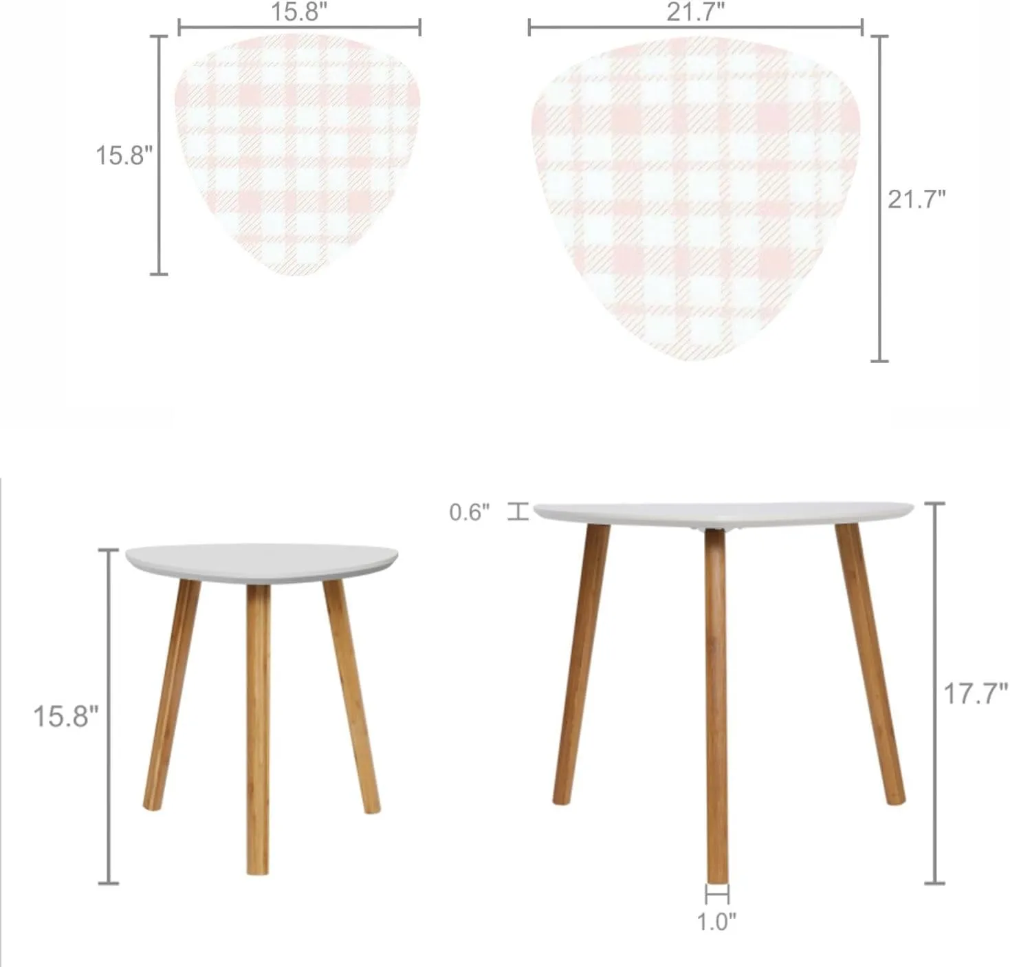 Bamboo Nesting Triangle End Table Seamless Pattern Plaid Trend Colors Pink White Abstract Tar tan Modern Minimalist Side Coffe Tea Table Set of 2 for Living Room Bedroom Balcony