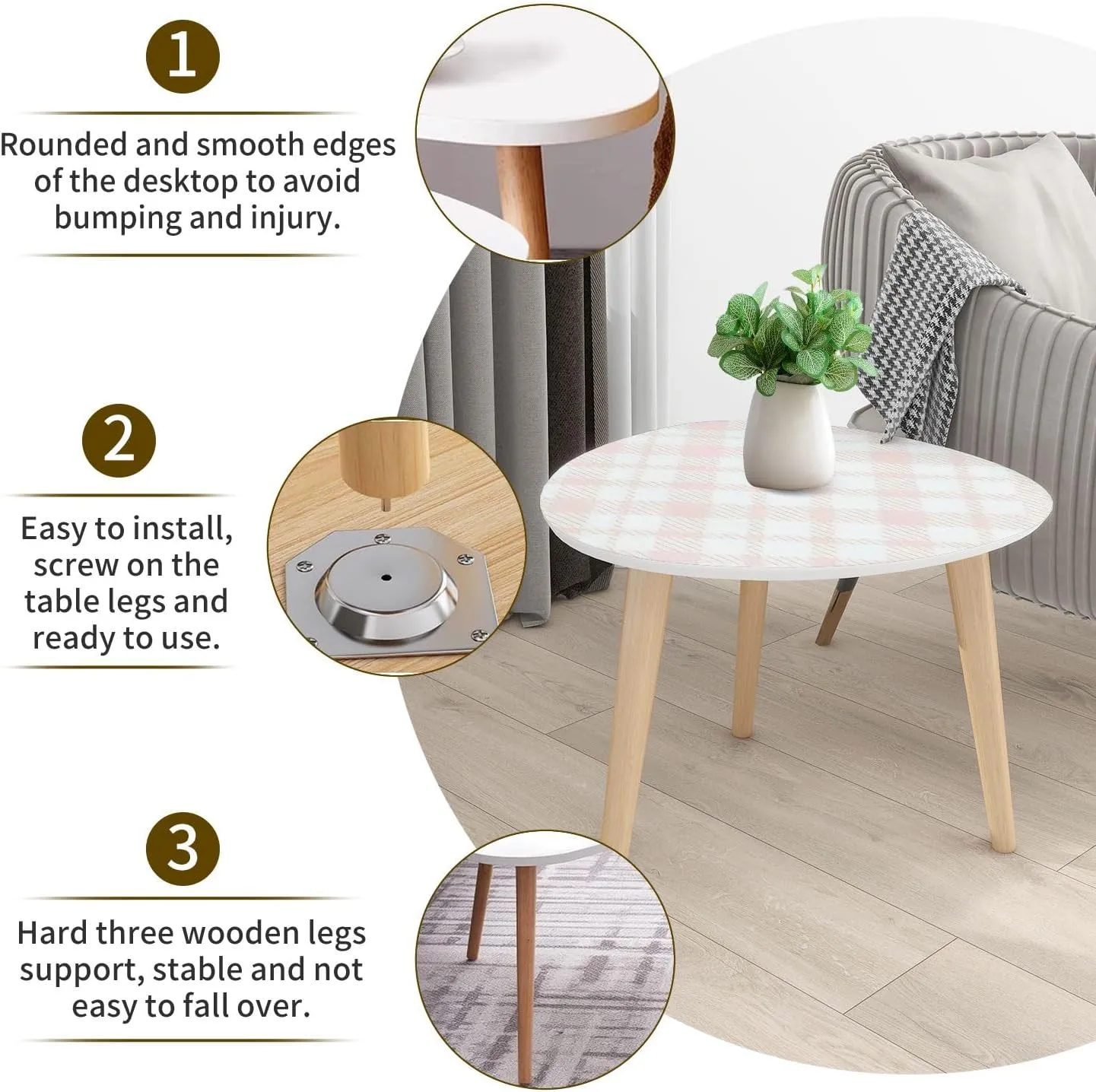 Bamboo Nesting Triangle End Table Seamless Pattern Plaid Trend Colors Pink White Abstract Tar tan Modern Minimalist Side Coffe Tea Table Set of 2 for Living Room Bedroom Balcony