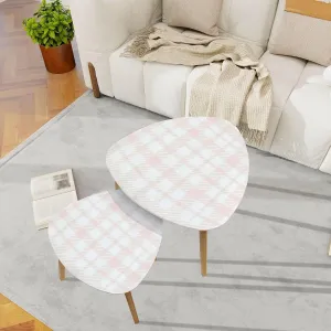 Bamboo Nesting Triangle End Table Seamless Pattern Plaid Trend Colors Pink White Abstract Tar tan Modern Minimalist Side Coffe Tea Table Set of 2 for Living Room Bedroom Balcony
