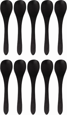 BambooMN Bamboo Serving Spoons, Mini Salt Sugar Spoon, Tiny Wooden Spoons for Spices, Black Oval 3.5", 30 Pieces