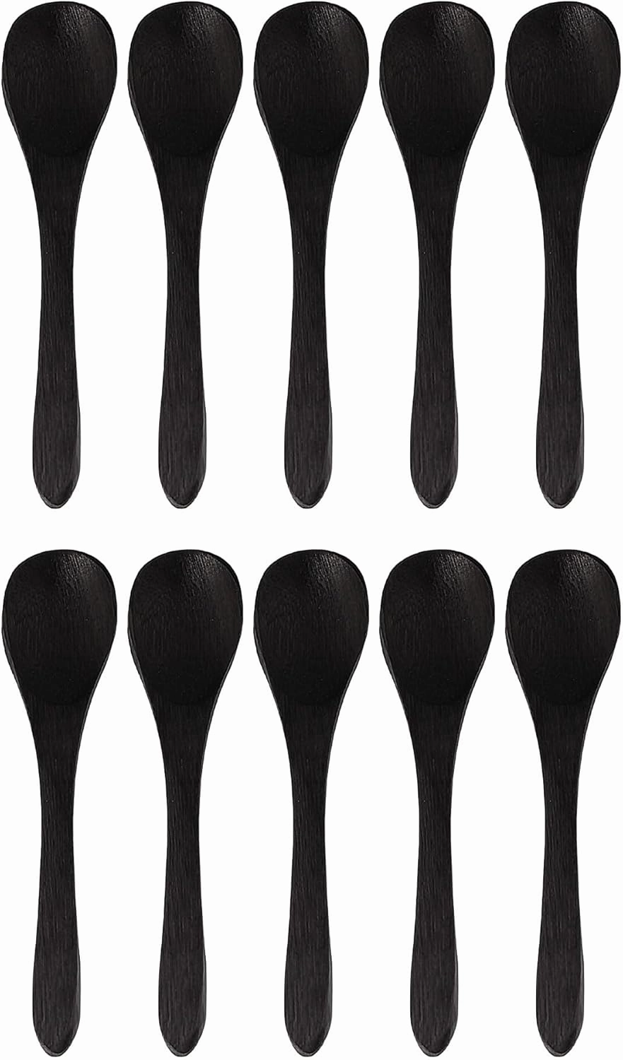 BambooMN Bamboo Serving Spoons, Mini Salt Sugar Spoon, Tiny Wooden Spoons for Spices, Black Oval 3.5", 30 Pieces