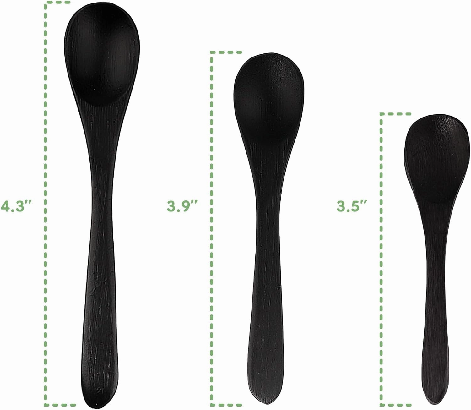 BambooMN Bamboo Serving Spoons, Mini Salt Sugar Spoon, Tiny Wooden Spoons for Spices, Black Oval 3.5", 30 Pieces