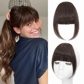 Bangs Hair Clip Human Hair Medium Brown French Bangs for Women Fringe with Temples Hairpieces Clip on Bangs for Daily Wear (Medium Brown, French Bangs)
