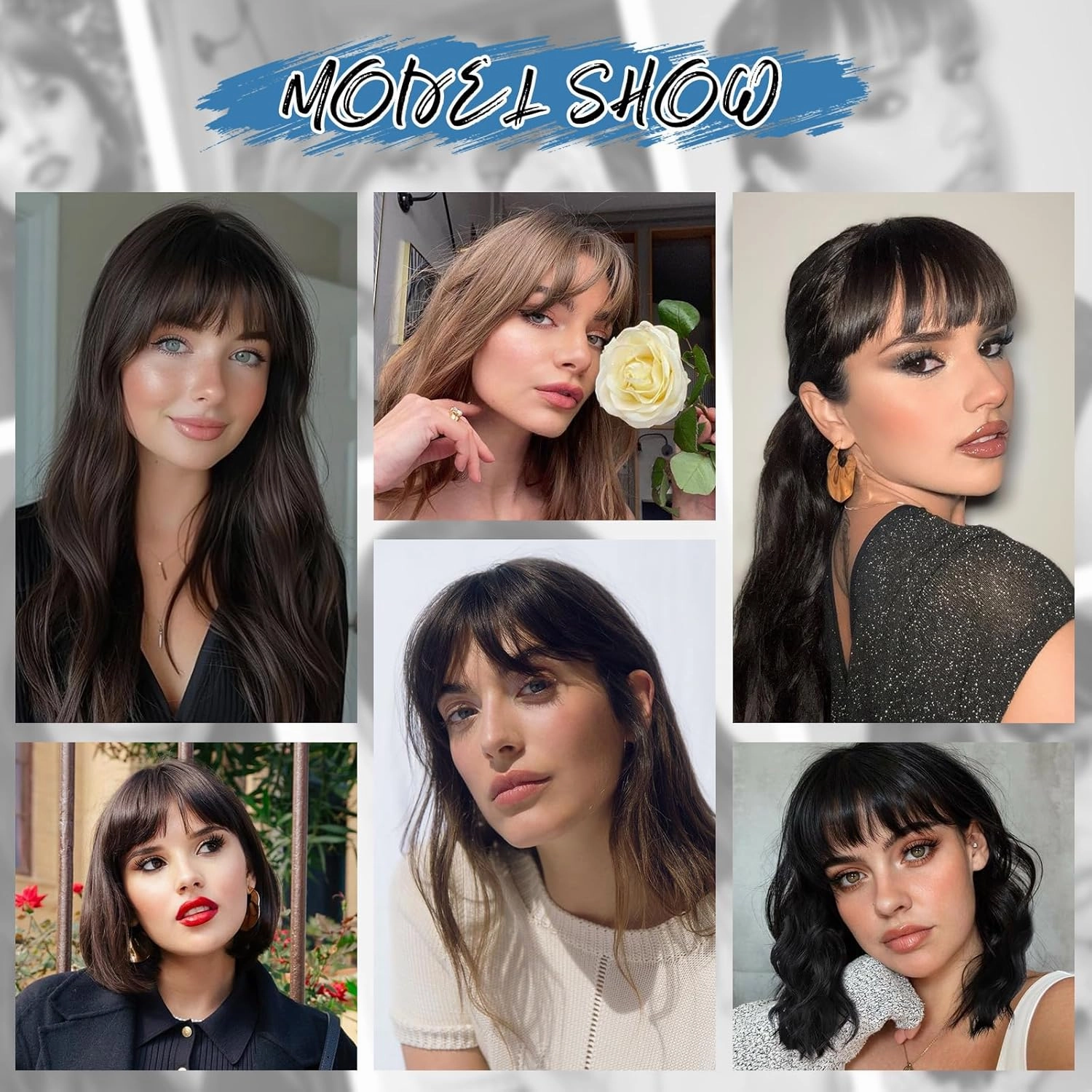 Bangs Hair Clip Human Hair Natural Black French Bangs for Women Fringe with Temples Hairpieces Clip on Bangs for Daily Wear (Natural Black, French Bangs)