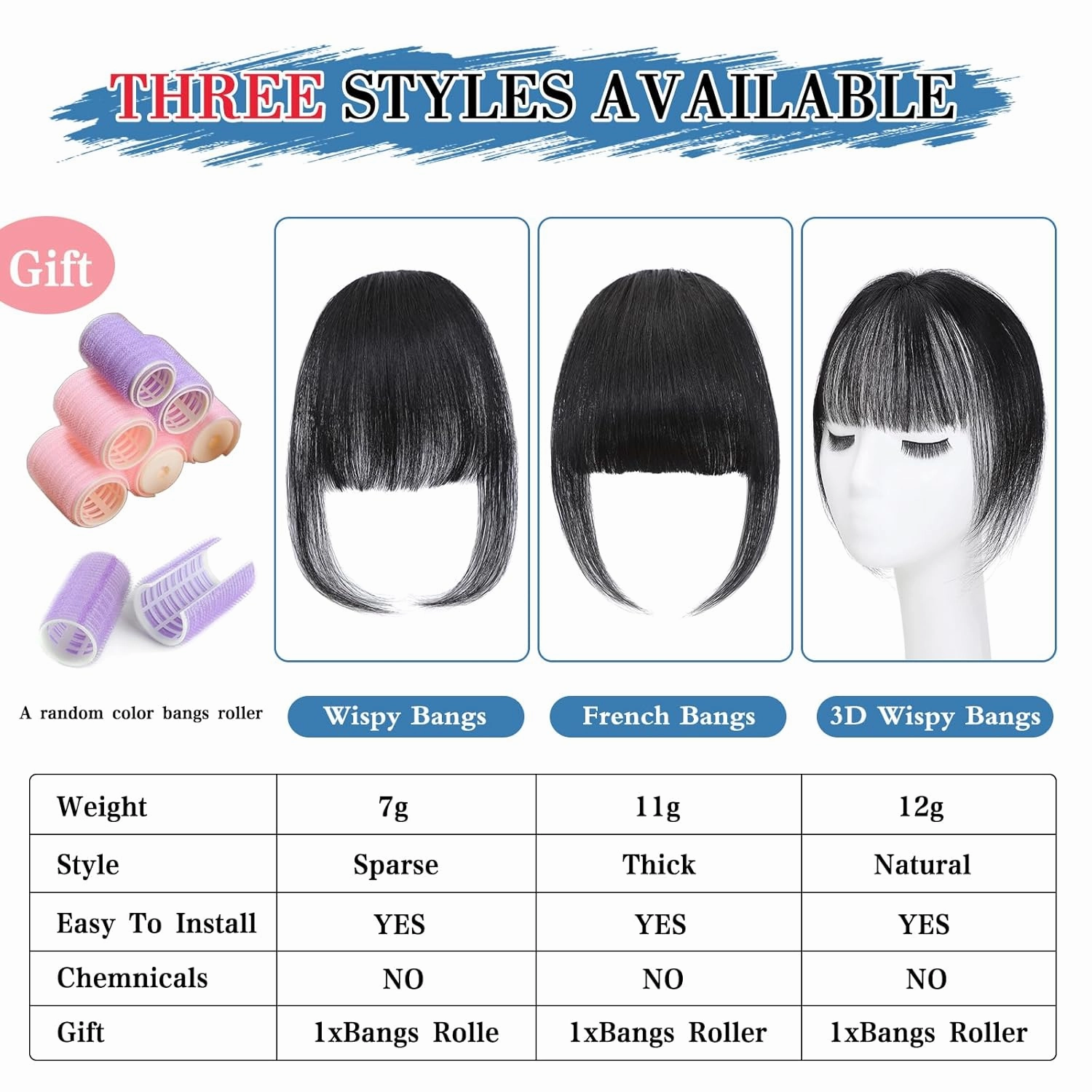 Bangs Hair Clip Human Hair Natural Black French Bangs for Women Fringe with Temples Hairpieces Clip on Bangs for Daily Wear (Natural Black, French Bangs)