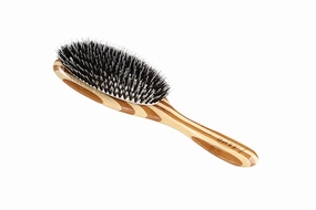 Bass Brushes | Shine & Condition Hair Brush | 100% Natural Bristle   Nylon Pin | Pure Bamboo Handle | Large Oval | Striped Bamboo Finish | Model 54 - SB
