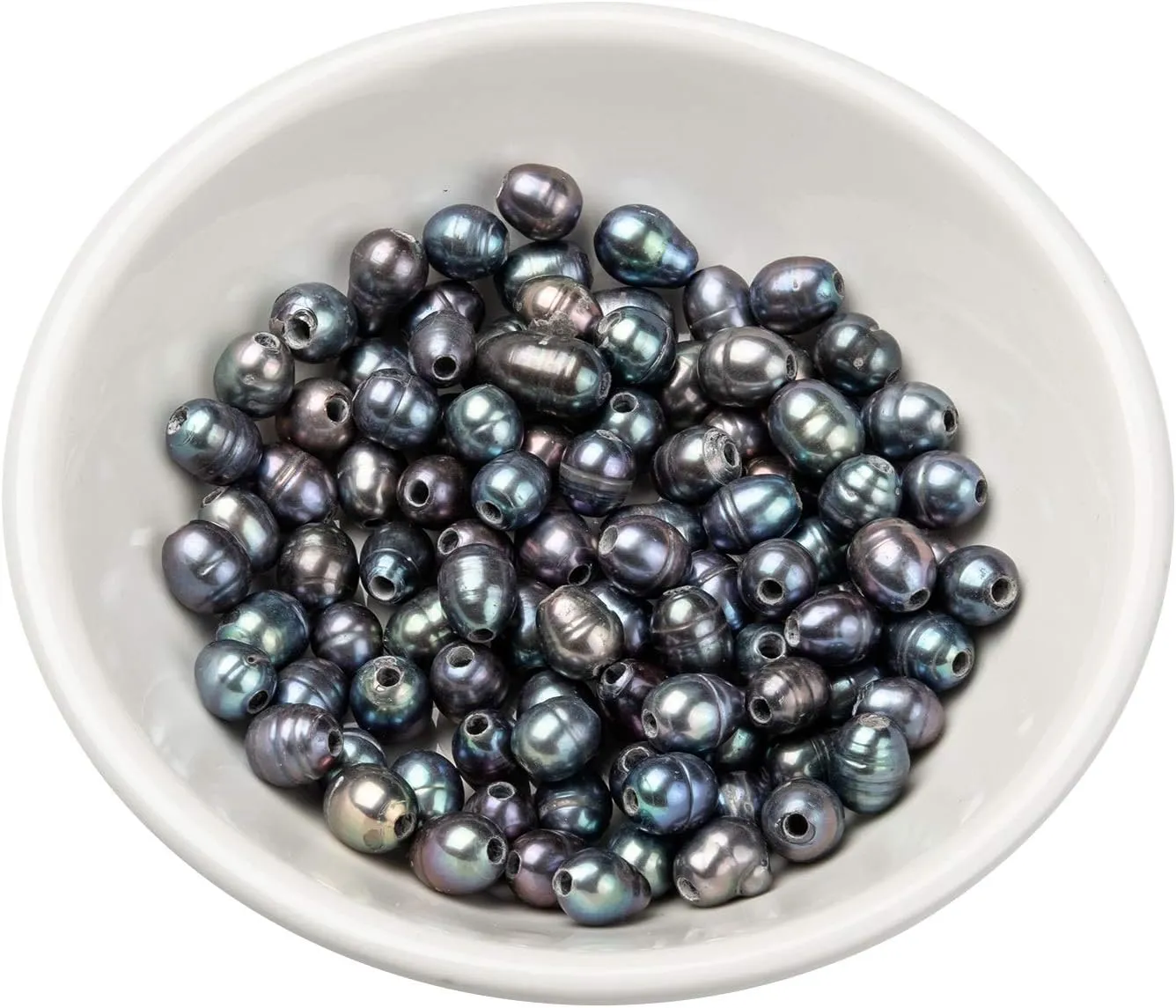 Beadthoven 100pcs 7-10mm Natural Oval Freshwater Pearl Beads 1.8mm Big Large Hole Rice Shape Pearls for Leather Cord Beading Jewelry Making DIY Crafts (Black)