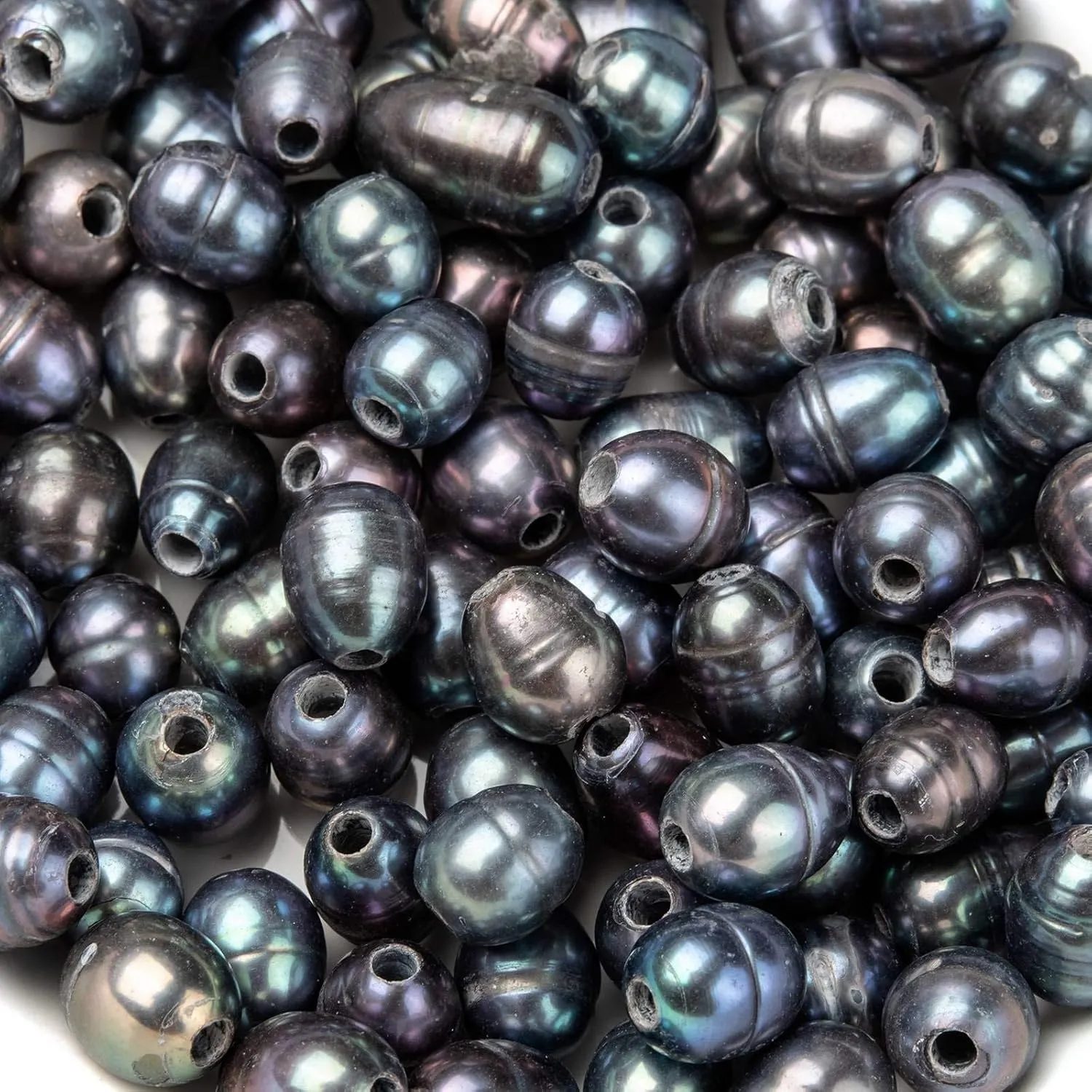 Beadthoven 100pcs 7-10mm Natural Oval Freshwater Pearl Beads 1.8mm Big Large Hole Rice Shape Pearls for Leather Cord Beading Jewelry Making DIY Crafts (Black)