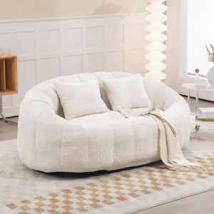 Bean Bag Sofa, Comfy Loveseat Sofa with 2 Pillows, Soft Giant Bean Bag Chair, Cozy Round Lazy Sofa with Wide Backrest for Living Room, Reading Room and Bedroom, Beige