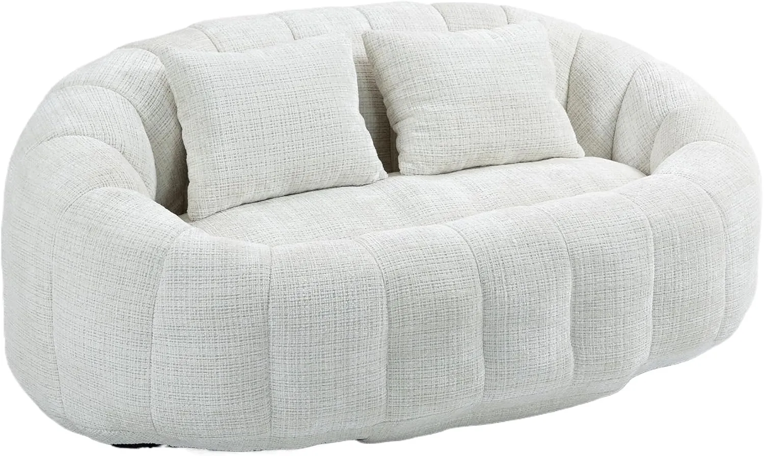 Bean Bag Sofa, Comfy Loveseat Sofa with 2 Pillows, Soft Giant Bean Bag Chair, Cozy Round Lazy Sofa with Wide Backrest for Living Room, Reading Room and Bedroom, Beige