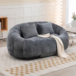 Bean Bag Sofa, Comfy Loveseat with 2 Pillows, Soft Giant Bean Bag Chair, Cozy Round Lazy Sofa with Wide Backrest for Living Room, Reading Room and Bedroom, Gray