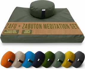 Bean Products Meditation Cushion Mat Set - Zafu Floor Pillow Organic Buckwheat Pillow   Cotton Filled Zabuton Prayer Pad - Meditation Pillow Yoga Knee Pad - Made in USA - 14" Round or 18" Oval