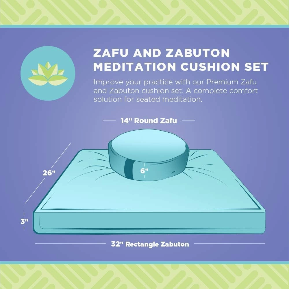 Bean Products Meditation Cushion Mat Set - Zafu Floor Pillow Organic Buckwheat Pillow   Cotton Filled Zabuton Prayer Pad - Meditation Pillow Yoga Knee Pad - Made in USA - 14" Round or 18" Oval