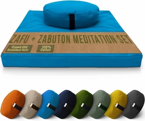 Bean Products Meditation Cushion Mat Set - Zafu Floor Pillow Organic Buckwheat Pillow   Cotton Filled Zabuton Prayer Pad - Meditation Pillow Yoga Knee Pad - Made in USA - 14" Round or 18" Oval