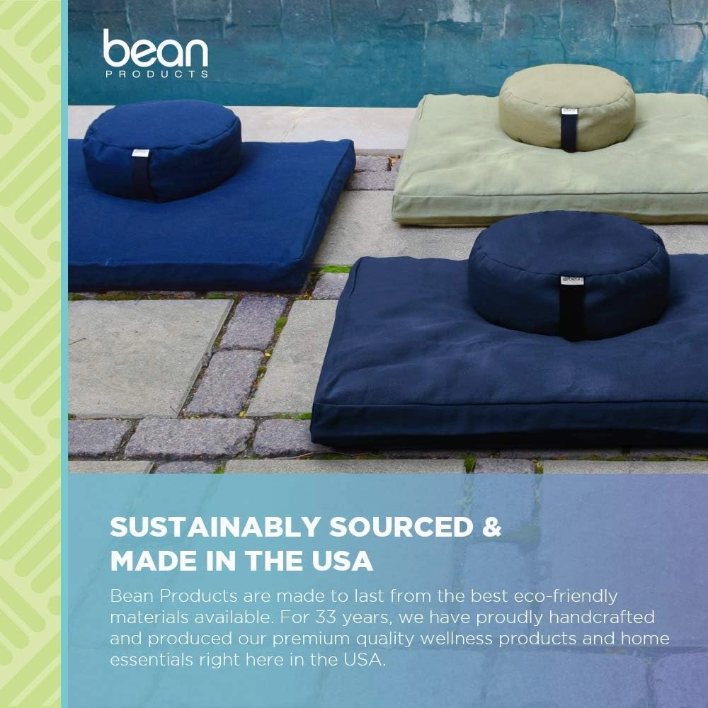 Bean Products Meditation Cushion Mat Set - Zafu Floor Pillow Organic Buckwheat Pillow   Cotton Filled Zabuton Prayer Pad - Meditation Pillow Yoga Knee Pad - Made in USA - 14" Round or 18" Oval