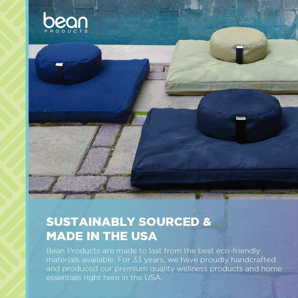 Bean Products Meditation Cushion Mat Set - Zafu Floor Pillow Organic Buckwheat Pillow   Cotton Filled Zabuton Prayer Pad - Meditation Pillow Yoga Knee Pad - Made in USA - 14" Round or 18" Oval