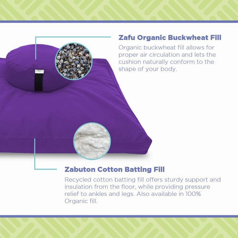 Bean Products Meditation Cushion Mat Set - Zafu Floor Pillow Organic Buckwheat Pillow   Cotton Filled Zabuton Prayer Pad - Meditation Pillow Yoga Knee Pad - Made in USA - 14" Round or 18" Oval