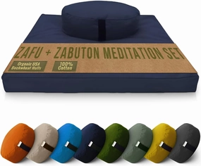 Bean Products Meditation Cushion Mat Set - Zafu Floor Pillow Organic Buckwheat Pillow   Cotton Filled Zabuton Prayer Pad - Meditation Pillow Yoga Knee Pad - Made in USA - 14" Round or 18" Oval