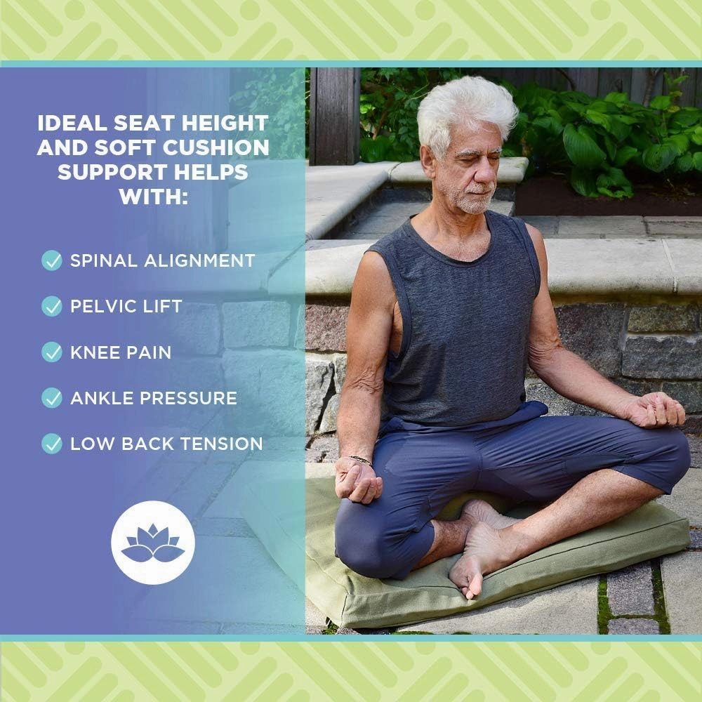 Bean Products Meditation Cushion Mat Set - Zafu Floor Pillow Organic Buckwheat Pillow   Cotton Filled Zabuton Prayer Pad - Meditation Pillow Yoga Knee Pad - Made in USA - 14" Round or 18" Oval