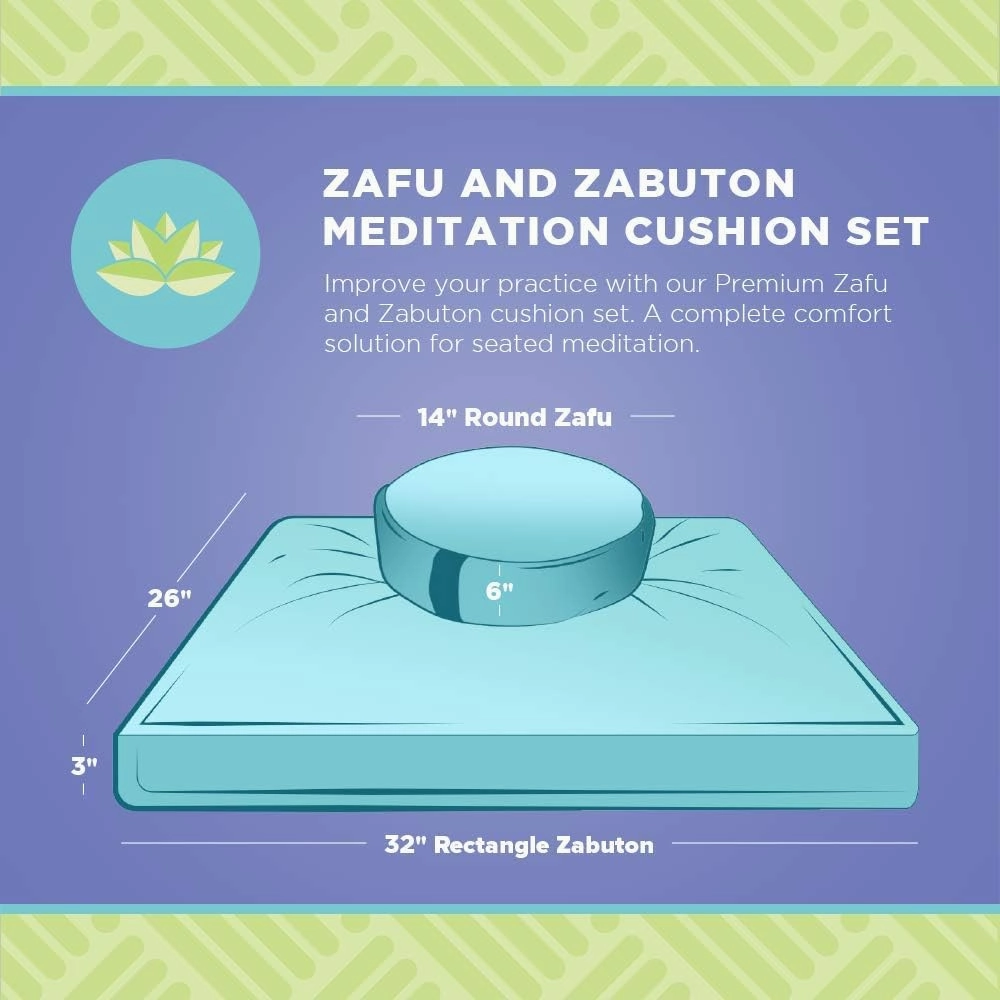 Bean Products Meditation Cushion Mat Set - Zafu Floor Pillow Organic Buckwheat Pillow   Cotton Filled Zabuton Prayer Pad - Meditation Pillow Yoga Knee Pad - Made in USA - 14" Round or 18" Oval