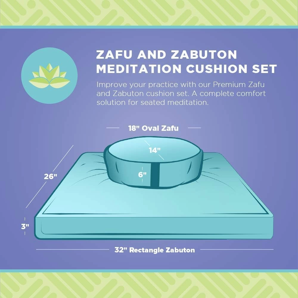 Bean Products Meditation Cushion Mat Set - Zafu Floor Pillow Organic Buckwheat Pillow   Cotton Filled Zabuton Prayer Pad - Meditation Pillow Yoga Knee Pad - Made in USA - 14" Round or 18" Oval