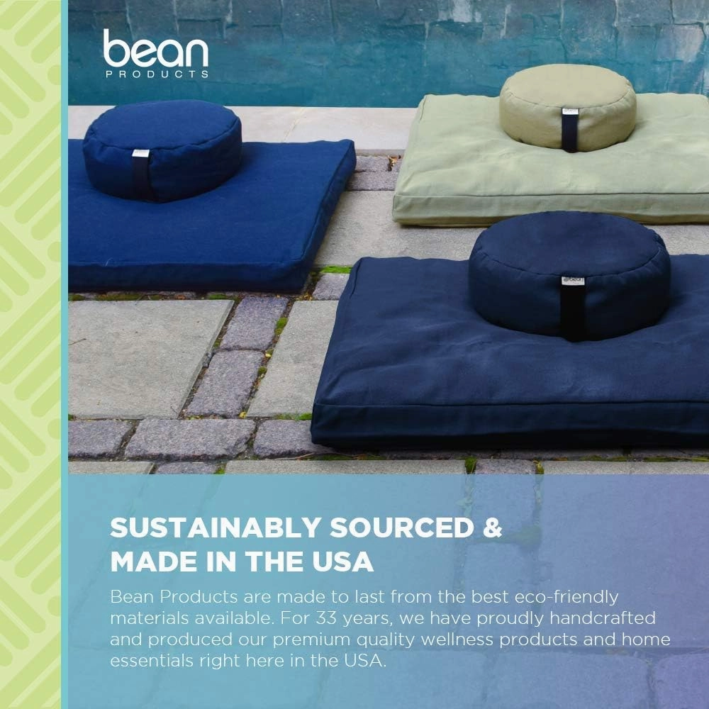 Bean Products Meditation Cushion Mat Set - Zafu Floor Pillow Organic Buckwheat Pillow   Cotton Filled Zabuton Prayer Pad - Meditation Pillow Yoga Knee Pad - Made in USA - 14" Round or 18" Oval