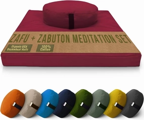 Bean Products Meditation Cushion Mat Set - Zafu Floor Pillow Organic Buckwheat Pillow   Cotton Filled Zabuton Prayer Pad - Meditation Pillow Yoga Knee Pad - Made in USA - 14" Round or 18" Oval