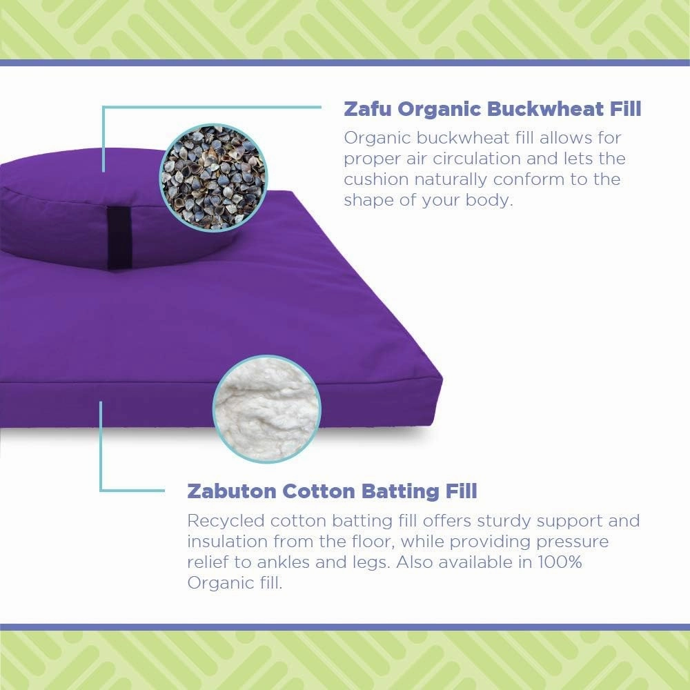 Bean Products Meditation Cushion Mat Set - Zafu Floor Pillow Organic Buckwheat Pillow   Cotton Filled Zabuton Prayer Pad - Meditation Pillow Yoga Knee Pad - Made in USA - 14" Round or 18" Oval