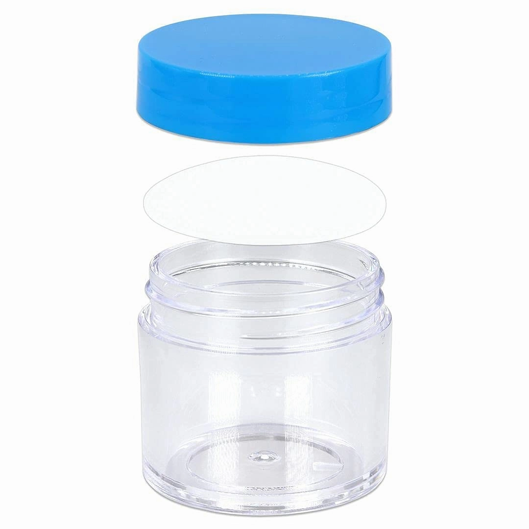 Beauticom 30g/30ml (1 fl. oz.) Double Wall Clear Plastic Leak Proof Jars with Flat Top Lids for Creams, Lotions, Make Up, Powders, Glitters, and more... (Color: Blue, Pieces: 24)