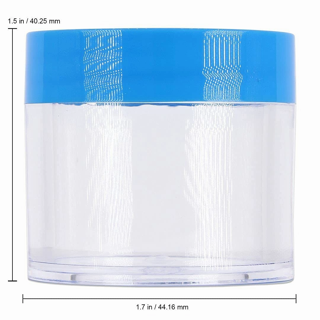 Beauticom 30g/30ml (1 fl. oz.) Double Wall Clear Plastic Leak Proof Jars with Flat Top Lids for Creams, Lotions, Make Up, Powders, Glitters, and more... (Color: Blue, Pieces: 24)