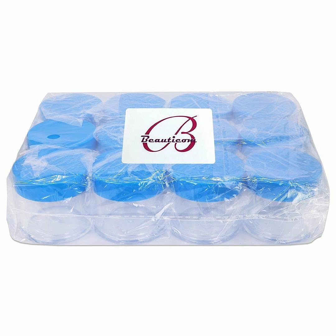 Beauticom 30g/30ml (1 fl. oz.) Double Wall Clear Plastic Leak Proof Jars with Flat Top Lids for Creams, Lotions, Make Up, Powders, Glitters, and more... (Color: Blue, Pieces: 24)
