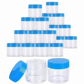 Beauticom 30g/30ml (1 fl. oz.) Double Wall Clear Plastic Leak Proof Jars with Flat Top Lids for Creams, Lotions, Make Up, Powders, Glitters, and more... (Color: Blue, Pieces: 24)