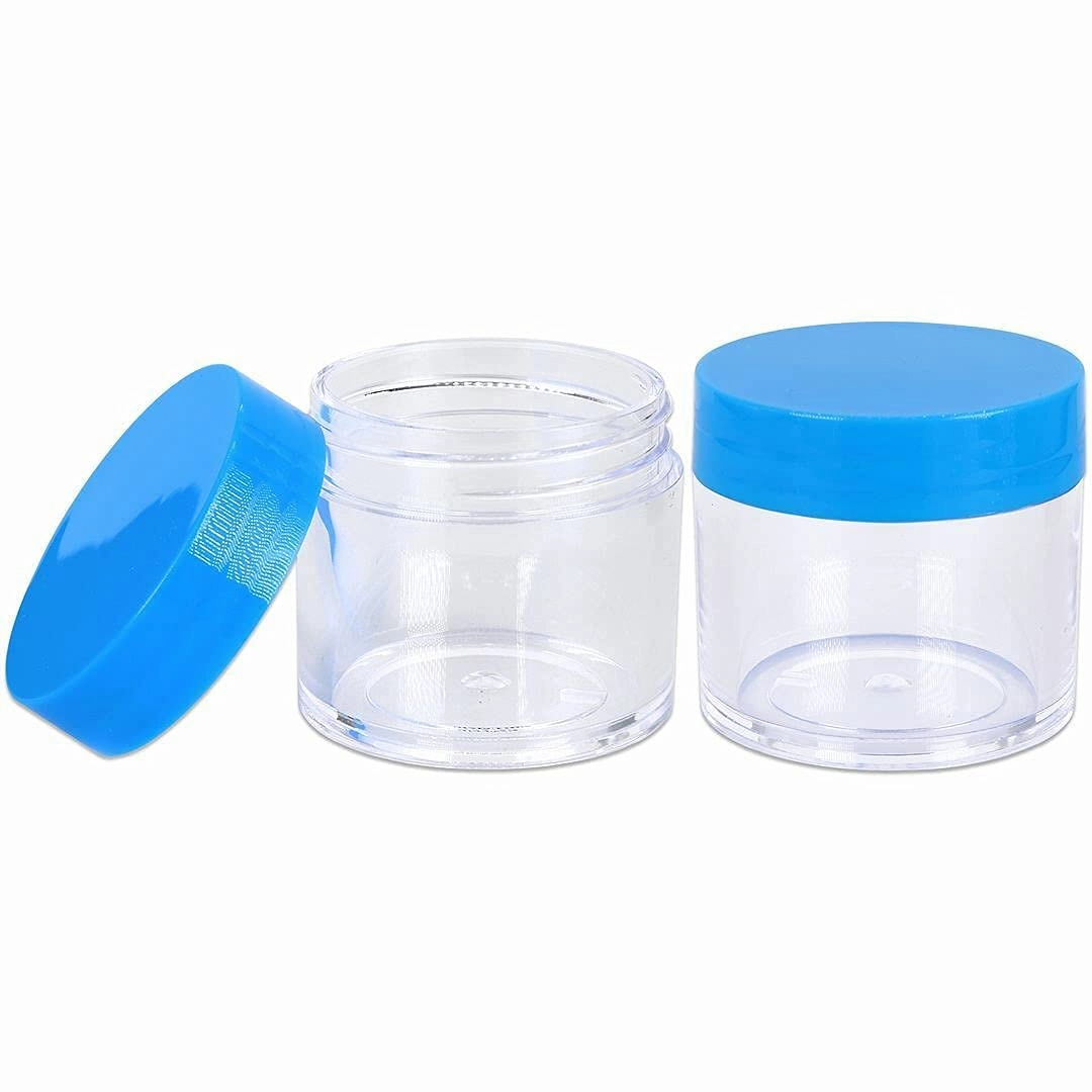 Beauticom 30g/30ml (1 fl. oz.) Double Wall Clear Plastic Leak Proof Jars with Flat Top Lids for Creams, Lotions, Make Up, Powders, Glitters, and more... (Color: Blue, Pieces: 24)