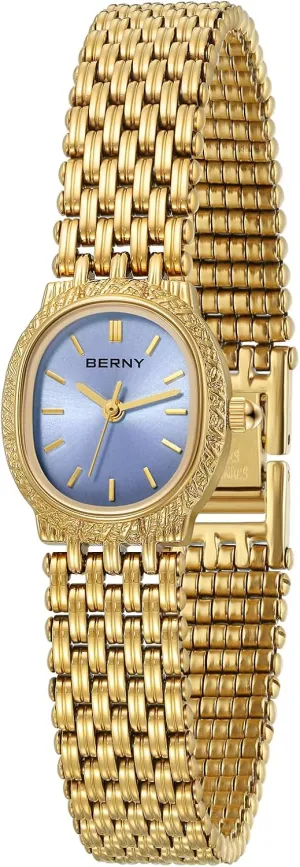 BERNY Gold Watches for Women Oval Ladies Small Watch Quartz Movement 3ATM Waterproof Female Wrist Watch Small and Exquisite Tools Included