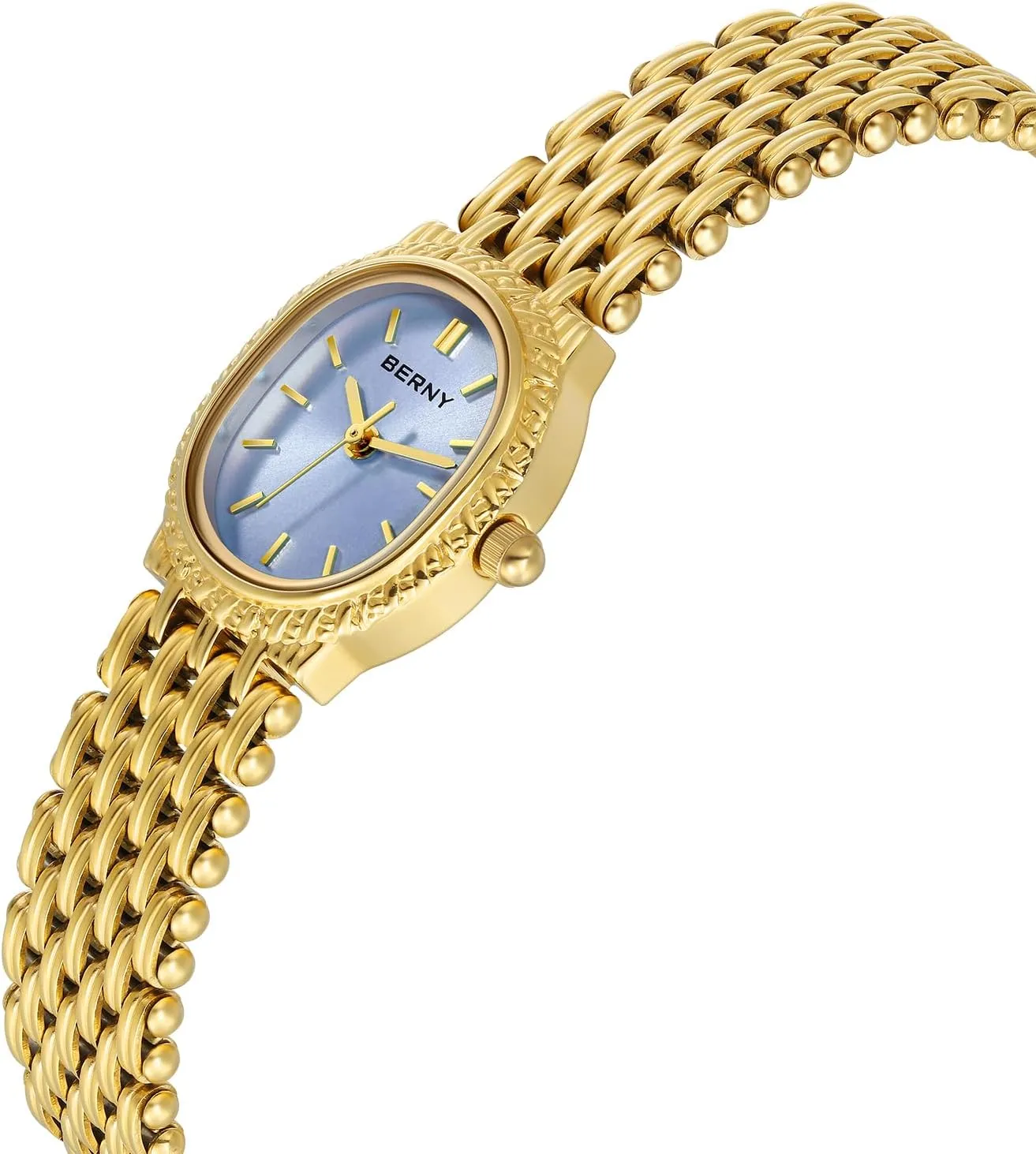 BERNY Gold Watches for Women Oval Ladies Small Watch Quartz Movement 3ATM Waterproof Female Wrist Watch Small and Exquisite Tools Included