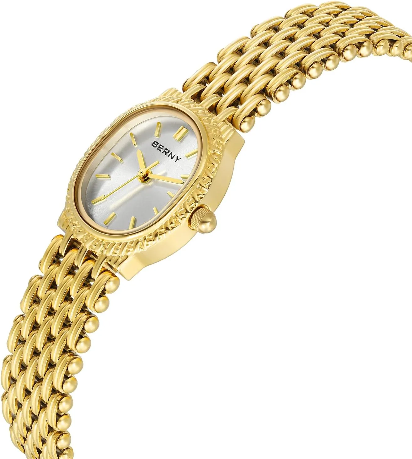 BERNY Gold Watches for Women Oval Ladies Small Watch Quartz Movement 3ATM Waterproof Female Wrist Watch Small and Exquisite Tools Included