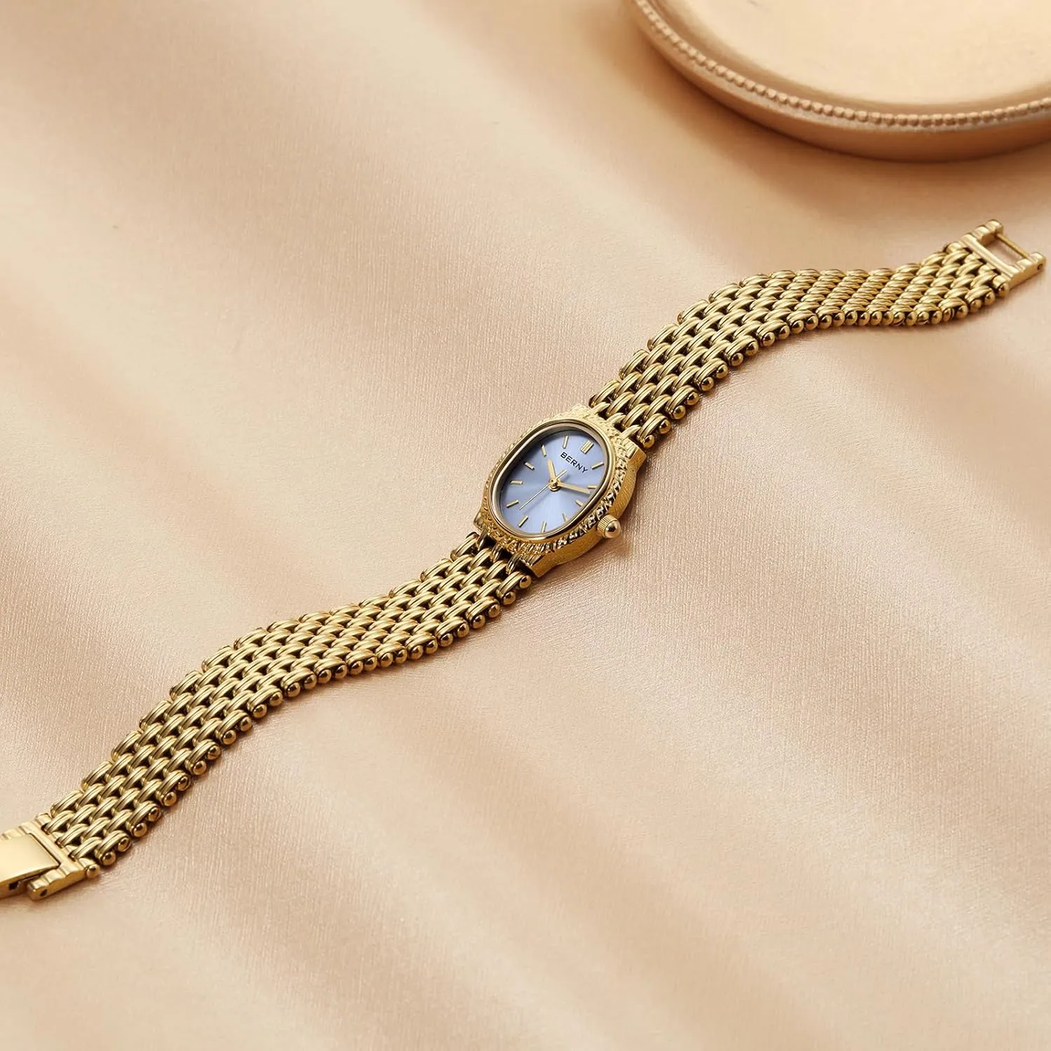 BERNY Gold Watches for Women Oval Ladies Small Watch Quartz Movement 3ATM Waterproof Female Wrist Watch Small and Exquisite Tools Included