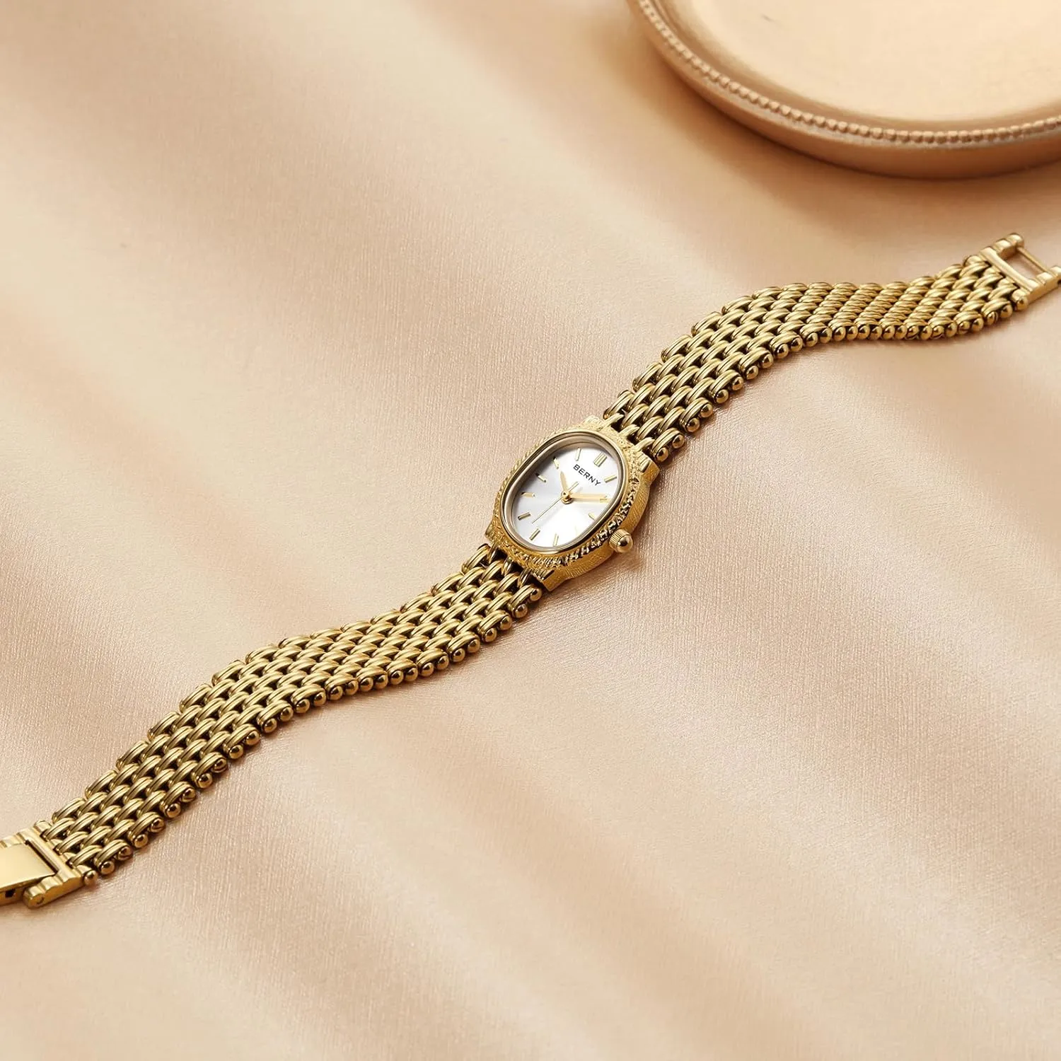 BERNY Gold Watches for Women Oval Ladies Small Watch Quartz Movement 3ATM Waterproof Female Wrist Watch Small and Exquisite Tools Included