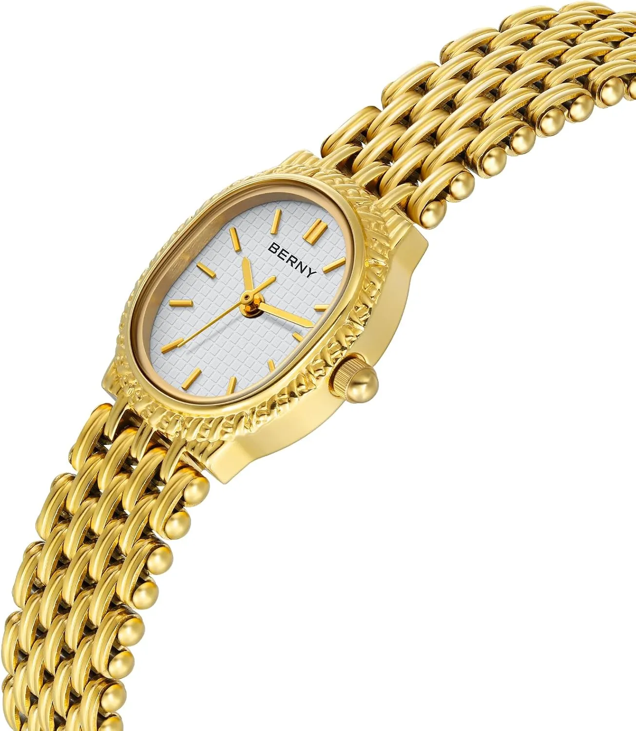 BERNY Gold Watches for Women Vintage Bracelet Wrist Watch Luxury Small Ladies Oval Quartz Watch with Tools Included