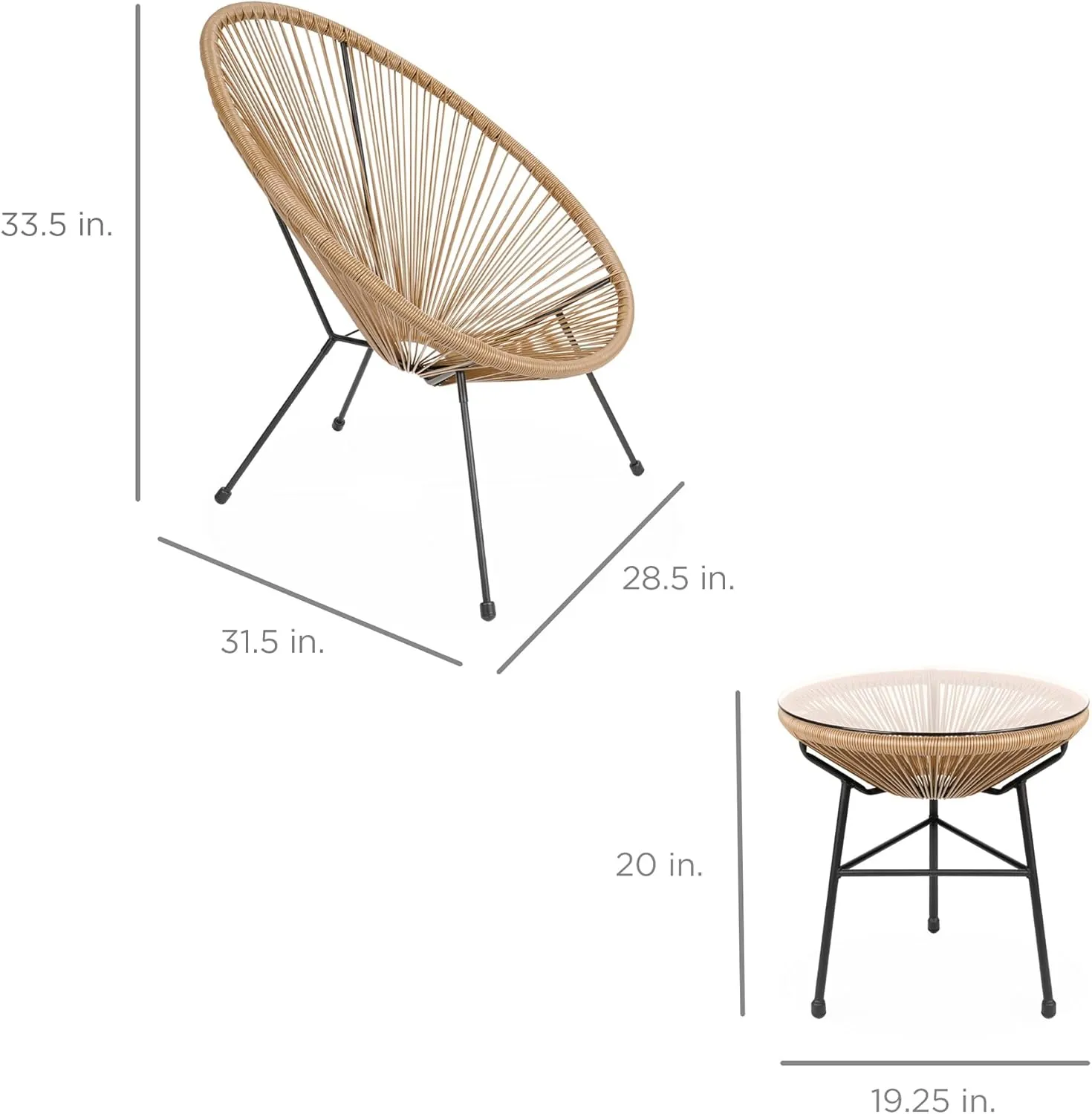 Best Choice Products 3-Piece Outdoor Acapulco All-Weather Patio Conversation Bistro Set w/Plastic Rope, Glass Top Table and 2 Chairs - Natural