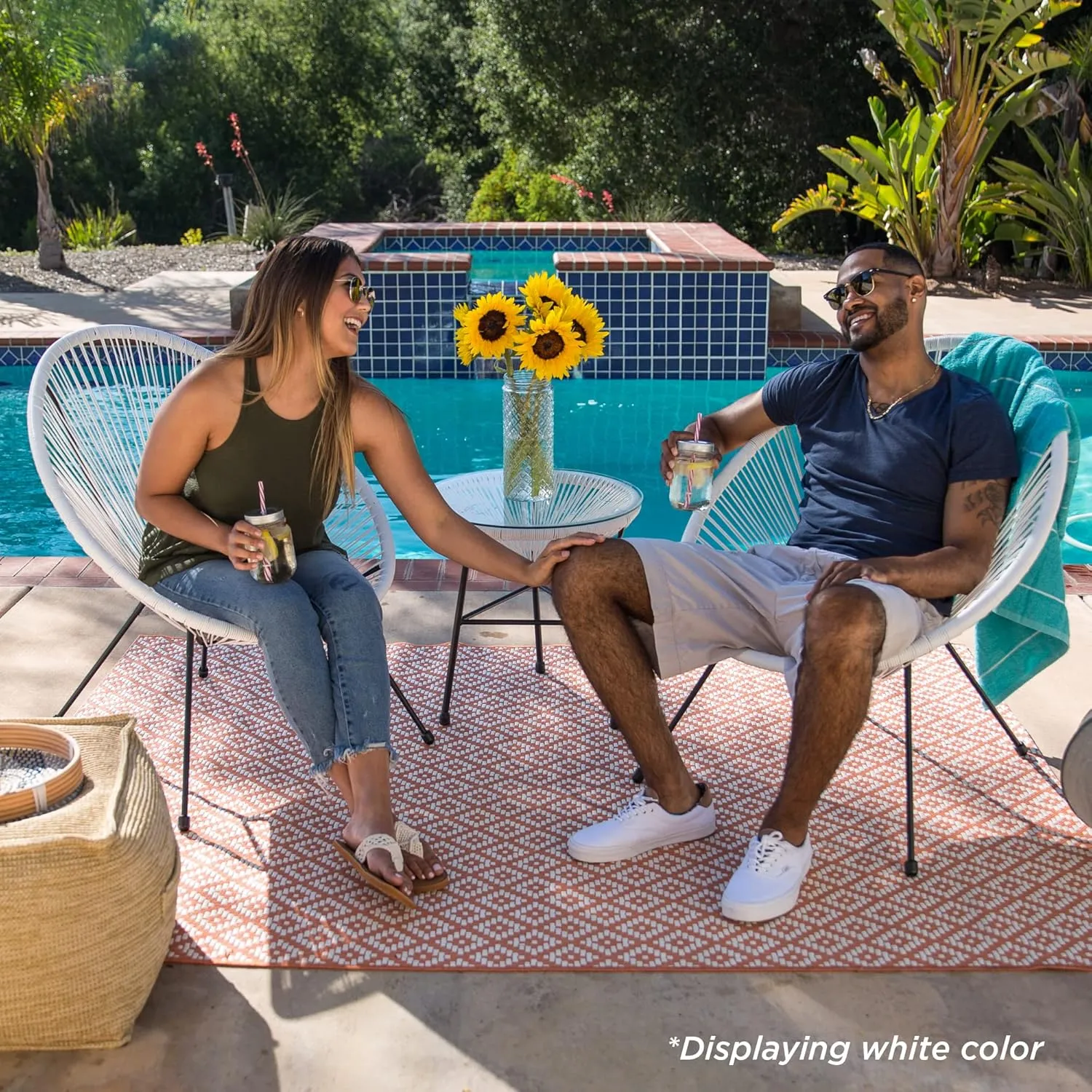 Best Choice Products 3-Piece Outdoor Acapulco All-Weather Patio Conversation Bistro Set w/Plastic Rope, Glass Top Table and 2 Chairs - Natural