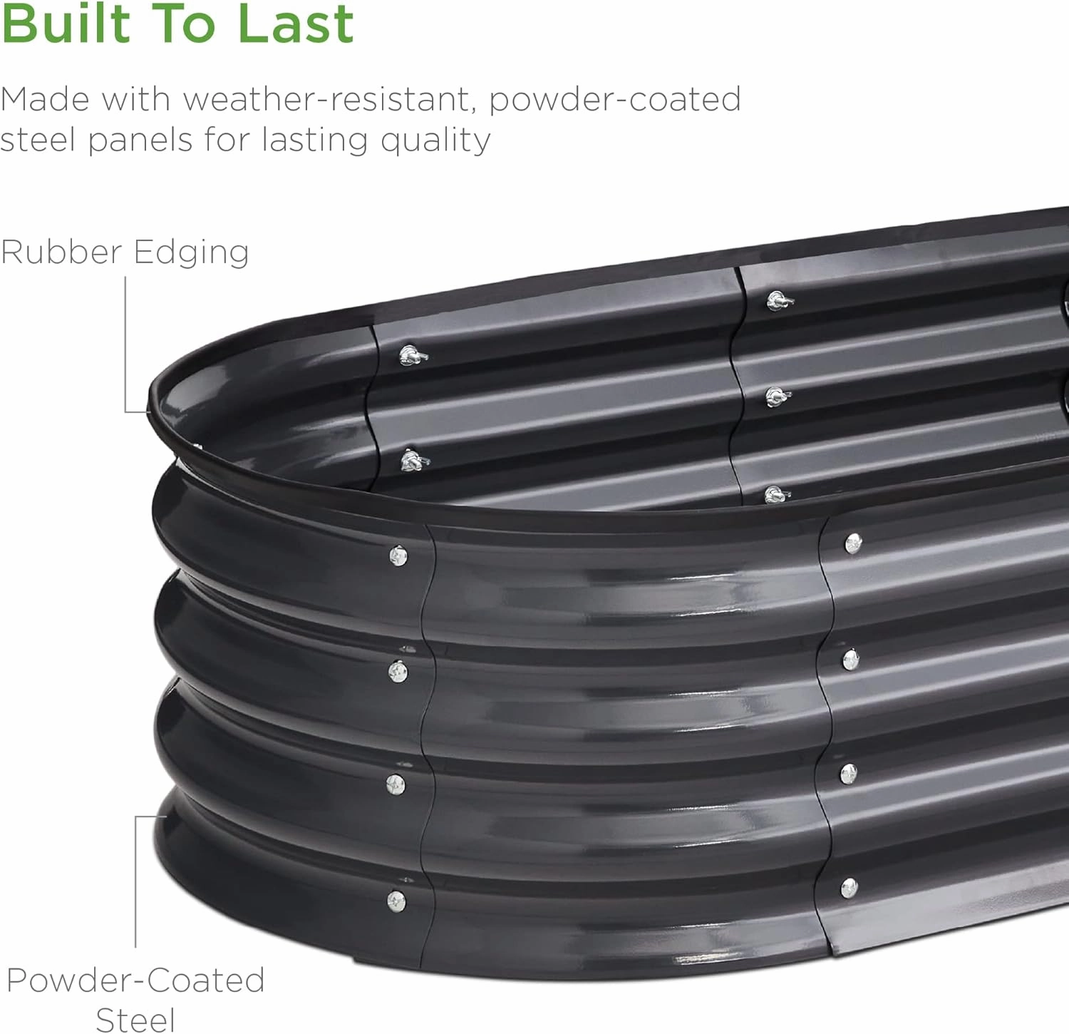 Best Choice Products 4x2x1ft Outdoor Metal Raised Garden Bed, Oval Deep Root Planter Box for Vegetables, Flowers, Herbs, and Succulents w/ 51 Gallon Capacity, Rubber Edge Guard - Charcoal