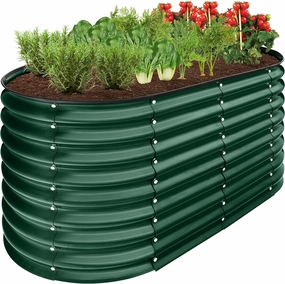 Best Choice Products 4x2x2ft Outdoor Metal Raised Garden Bed, Oval Deep Root Planter Box for Vegetables, Flowers, Herbs, and Succulents w/ 101 Gallon Capacity, Rubber Edge Guard - Dark Green