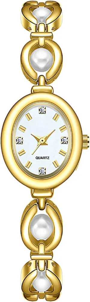 BESTKANG Elegant Women's Gold Vintage Bracelet Watch - Oval Dial Quartz Dress Watch - Waterproof Fashion Wristwatch for Women